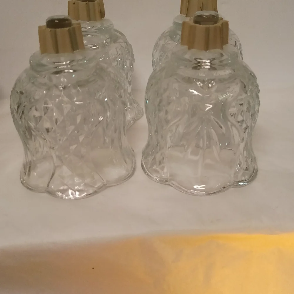 2 Brass Tealight Wall Candelabra Sconces Holders W/4 Crystal Diamond Cut Glass